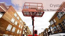 Presentation with city street - PPT theme featuring aerial-work-platform-elevating-picker background and a coral colored foreground