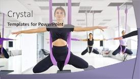  Presentation with group training - Cool new slide set with aerial-yoga-group-training backdrop and a light gray colored foreground