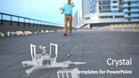  Presentation with crash - PPT theme having aero - drone crash fallen damaged quadrocopter background and a gray colored foreground