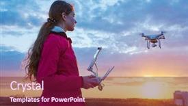  Presentation with drone - Colorful slide deck enhanced with aero - drone flying at sunset piloted backdrop and a violet colored foreground