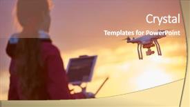  Presentation with drone - Amazing PPT theme having aero - drone flying at sunset backdrop and a coral colored foreground