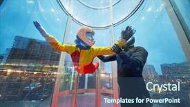  Presentation with guide dog helping blind woman - Theme featuring aero - male instructor helps woman background and a ocean colored foreground