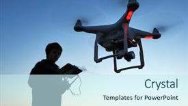  Presentation with hovering - Beautiful slide deck featuring aero - man operating drone flying backdrop and a cool aqua colored foreground