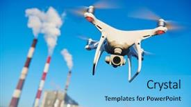  Presentation with power plant - Audience pleasing slide set consisting of aero - security and safety drone flying backdrop and a light blue colored foreground