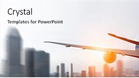  Presentation with city - Presentation design enhanced with aero engine - above above business city mixed background and a  colored foreground