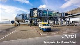  Presentation with aircraft engine - Amazing PPT theme having aero engine - aircraft ready for boarding backdrop and a gray colored foreground