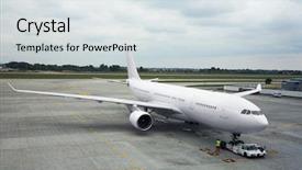  Presentation with airplane engine - Beautiful slide deck featuring aero engine - airplane is being serviced backdrop and a sky blue colored foreground