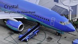  Presentation with airport terminal - PPT layouts enhanced with aero engine - generic aircraft parked next background and a light blue colored foreground