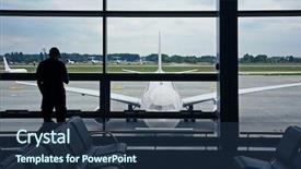  Presentation with engine - PPT theme having aero engine - man at the airport background and a ocean colored foreground