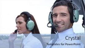  Presentation with aircraft takeoff - Cool new presentation theme with aero engine - smiling man waiting for takeoff backdrop and a  colored foreground