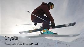  Presentation with snow mountain - Beautiful PPT theme featuring aerobatics - extreme freestyle ski jump backdrop and a light gray colored foreground