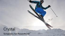  Presentation with young athletes box jumping - PPT theme having aerobatics - extreme freestyle ski jump background and a light gray colored foreground