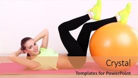  Presentation with exercise kids kid doing fitness - PPT theme consisting of aerobic dance - young beautiful fitness girl exercising background and a coral colored foreground