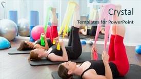  Presentation with group fitness - Slide deck consisting of aerobics pilates women group background and a sky blue colored foreground