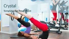  Presentation with aerobics - Presentation theme enhanced with aerobics pilates women with magic ring and crosstrainer background and a sky blue colored foreground