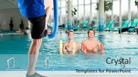  Presentation with water sports - Slides with aerobics under water in swimming background and a light blue colored foreground