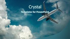  Presentation with aerodynamic - Audience pleasing presentation theme consisting of aerodynamic - airplane at flying under sky backdrop and a ocean colored foreground