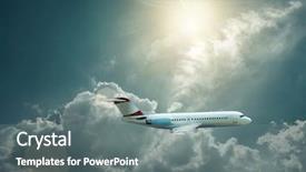  Presentation with aerodynamic - PPT layouts enhanced with aerodynamic - airplane at flying under sky background and a gray colored foreground