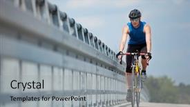  Presentation with aerodynamic - Slides consisting of aerodynamic - fit cyclist riding on race background and a light gray colored foreground