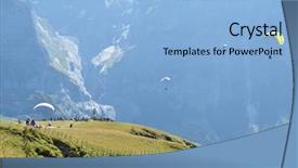  Presentation with paragliding - Beautiful presentation theme featuring aeronautique - paragliding site jungfrau region switzerland backdrop and a light blue colored foreground