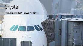  Presentation with bridges - Theme consisting of aeroport port - jetway bridges and airplane waiting background and a light blue colored foreground