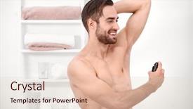  Presentation with bathroom - Colorful presentation design enhanced with aerosol - handsome young man with deodorant backdrop and a lemonade colored foreground