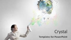  Presentation with aerosol - Beautiful PPT theme featuring aerosol - woman spraying paint backdrop and a light gray colored foreground