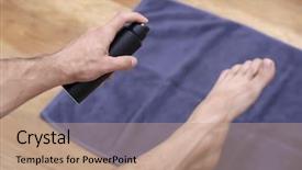  Presentation with feet - Beautiful theme featuring aerosol - young man using deodorant backdrop and a coral colored foreground