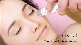  Presentation with beautiful young woman getting face - Cool new slide deck with aesthetic clinic - beautiful face of young woman backdrop and a lemonade colored foreground