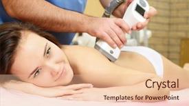  Presentation with massage therapy - Slides enhanced with aesthetic clinic - young beautiful woman getting massage background and a lemonade colored foreground