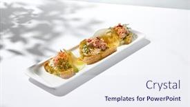  Presentation with elegant flowers - Slide set having aesthetic-composition-with-crab-bruschetta background and a sky blue colored foreground