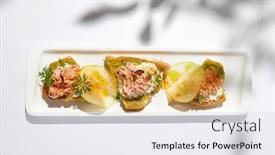  Presentation with elegant flowers - Slide set consisting of aesthetic-composition-with-crab-bruschetta background and a sky blue colored foreground