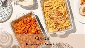  Presentation with white plate - PPT theme having aesthetic-composition-with-italian-pasta background and a coral colored foreground