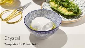  Presentation with mozzarella cheese - PPT theme featuring aesthetic-composition-with-mozzarella-cheese background and a soft green colored foreground