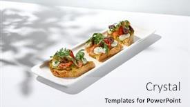  Presentation with elegant flowers - Slide set enhanced with aesthetic-composition-with-salmon-bruschetta background and a sky blue colored foreground