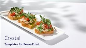  Presentation with elegant flowers - PPT theme featuring aesthetic-composition-with-shrimp-bruschetta background and a sky blue colored foreground