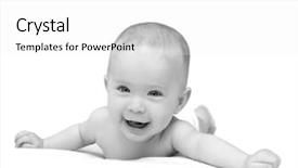  Presentation with happy birthday baby - PPT theme enhanced with afeects children - happy baby crawling on white background and a  colored foreground