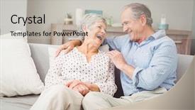  Presentation with senior couple - Colorful presentation design enhanced with affection - romantic senior couple laughing while backdrop and a soft green colored foreground