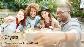  Presentation with beer garden friends in tracht - Slide deck having affection - young affectionate friends making selfie background and a lemonade colored foreground