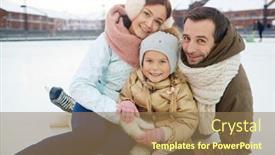  Presentation with rink - PPT layouts consisting of affectionate and active family in winterwear sitting on skating rink background and a coral colored foreground