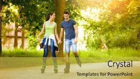  Presentation with recreation pool - Audience pleasing presentation design consisting of affectionate couple having leisure recreation backdrop and a  colored foreground