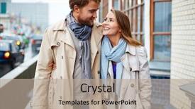  Presentation with coats - Audience pleasing presentation theme consisting of affectionate couple in trench coat backdrop and a mint green colored foreground