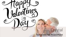  Presentation with valentines day - Amazing theme having affectionate man kissing his wife on the cheek against happy valentines day backdrop and a soft green colored foreground