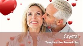  Presentation with wife - Presentation theme featuring affectionate man kissing his wife on the cheek against hearts background and a coral colored foreground