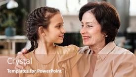  Presentation with cute - Audience pleasing presentation theme consisting of affectionate-mature-brunette-woman-embracing backdrop and a coral colored foreground