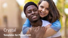  Presentation with ethnic - Colorful presentation design enhanced with affectionate-multi-ethnic-couple-embracing backdrop and a violet colored foreground