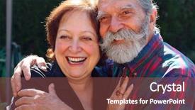  Presentation with old couple - Colorful slides enhanced with affectionate old couple with the husband holding on lovingly to the wife concept elderly love backdrop and a red colored foreground