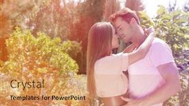  Presentation with couple kiss - Beautiful theme featuring affectionate young couple about to kiss in park backdrop and a coral colored foreground