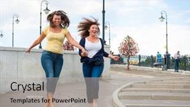  Presentation with beautiful black women smiling - Cool new theme with affinity - two happy young beautiful women backdrop and a light gray colored foreground