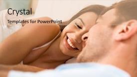  Presentation with good morning couple bed - Theme consisting of affinity - young couple on bed background and a coral colored foreground